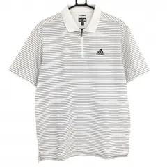 アディダス 半袖ポロシャツ 白×黒 ボーダー ハーフジップ メンズ L/G ゴルフウェア adidas
