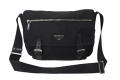 PRADA プラダ VERA トライアングルロゴ ショルダーバッグ メッセンジャーバッグ ナイロン レザー ブラック シルバー金具 美品 中古 4b000132