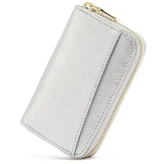 【新品】 [honey&blue] カードケース レディース じゃばら 本革 YKKファスナー スキミング防止 小銭入れ カード入れ (シルバー) 1