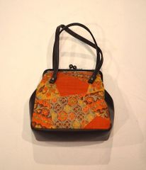 【アンティーク】和BAG　ヴィンテージ昭和レトロの「がまぐちバッグ」オレンジ×茶