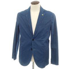 【中古】ジャンネット giannetto シャンブレーコットン ストライプ ジャケット ネイビーxブルー【サイズ50】【メンズ】