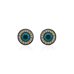 circle green-crystal stud earrings with