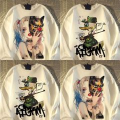 ハーレイ・クイン風 アートプリント 長袖Tシャツ ストリートアート風 ダック キャラクター トップス Lサイズ