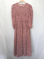 ◇ ⊂ N. Natural Beauty Basic エヌ 総柄 Vネック 長袖 ロング丈 ワンピース サイズM レッド レディース E  【1409250035210】