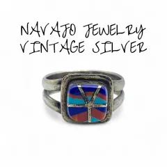 【彩色の調和】 ナバホ族　インディアンジュエリー Silver 刻印 90s Vintage Ring シルバー ヴィンテージ リング 20号 指輪　コーラル　ターコイズ　エスニック　トライバル