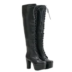 夢展望公式 [新品未使用] レースアップニーハイブーツ [ブラックスムース(ゆったり)] 他カラー別ページ有 diablebaiser ブーツ ニーハイブーツ・サイハイブーツ 532921-05