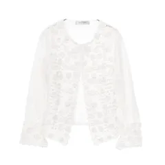 ヴァレンチノ Valentino カーディガン フラワーモチーフ レースニット ホワイト コットン カーディガン レディース Used Aのサムネイル