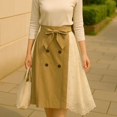 ＼上品×ガーリー×フェミニン💕主役スカート💕／ ウィルセレクション＊レース切替ロングスカート＊Sサイズ＊ホワイト×ベージュ系＊春夏～秋におすすめ✨