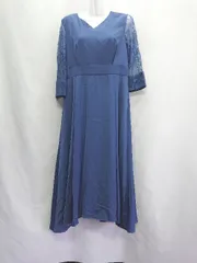 ◇ ⊇ ◎ BELINDA DE CAPRIS レース袖 長袖 ロング丈 ワンピース サイズL ブルー レディース E  【1409240007418】