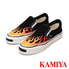 【KAMIYA/カミヤ】"Cornell" Fire Pattern Vulcanized Slip on Sneaker - BLACK / "コーネル" ヴァルカナイズ スリッポンスニーカー / G14FW704【送料無料】