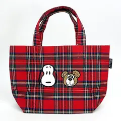 スヌーピー SNOOPY スヌーピー＆ベア チェック ミニトート トートバッグ かばん レッド