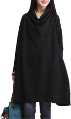 [エンプティオ] ドレープ aライン チュニックワンピ ワッフル カットソー レディース ワンピース ワンピ 長袖 ロングスリーブ ながそで 長そで 袖あり そであり ドロップショルダー プルオーバー タートルネック モックネック チ [ブラック] [3XL]