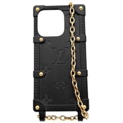 【在庫一掃】 ルイヴィトン iPhoneケース レディース モノグラム リ トランク IPHONE 14 PRO スマホショルダー フォンケース スマホケース LOUIS VUITTON M81997    ブラック 黒 ゴールド金具【中古品】