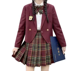 [cnstone] 女子高生 制服 学生服 セーラー服 JK制服 女子高生 高校制服 5点セット リボン ブレザー スカート チェック セット スクール ファッション レディース お揃い 卒業式スーツ ハロウィン コスプレ (XS, レッド)
