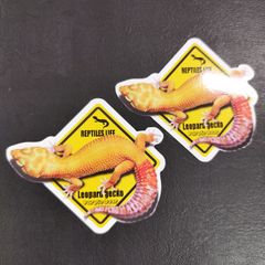 送料無料　Leopard gecko　レオパ「ヒョウモントカゲモドキ（イエロー）ステッカー」（約５４ｍｍ×約６４ｍｍ）２枚セット販売！