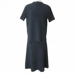 ミラオーウェン Mila Owen ニット セットアップ トップス 半袖 モックネック スカート フレア ミモレ丈 ハイゲージ ネイビー フリーサイズ X