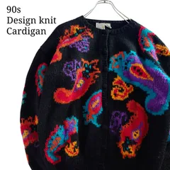 【90s】レディース古着 ニットカーディガン ウール ペイズリー 総柄