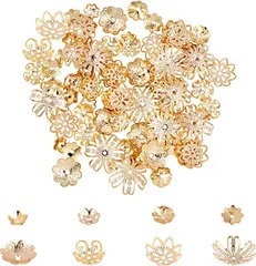 UNICRAFTALE 約80個 ビーズキャップ ゴールデン キャップビーズ 304ステンレス 花弁キャップ ビーズコーン 花座 座金 金属ビーズ メタルビーズ アクセサリー スペーサービーズ ジュエリー作り( ゴールデン#2-80個,  8種)