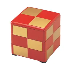 若泉漆器 3段重箱 5.5寸重 朱 金市松 (内黒) 1-459-23 1