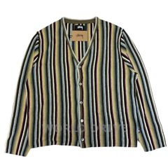 新品 STUSSY ロゴラベル ストライプ パターン ウール カーディガン