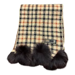 RE89 【美品】 DAKS ダックス ファー付 マフラー チェック レディース