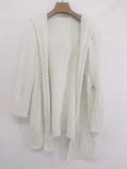 ◇ une nana cool フード付き ロング ケーブルニット 長袖 カーディガン ガウン サイズM グリーン ホワイト系 レディース P  【中古】 【1211110006632】