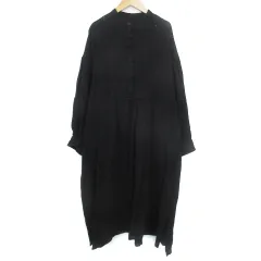 チャオパニック ティピー CIAOPANIC TYPY シャツワンピース フレアワンピース ロング丈 マキシ丈 長袖 バンドカラー 切替 サイドスリット 無地 F 黒 ブラック /FF2