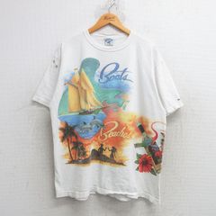 XL/古着 半袖 ビンテージ Tシャツ メンズ 90s イルカ 船 大きいサイズ コットン クルーネック 白 ホワイト 25may21 中古