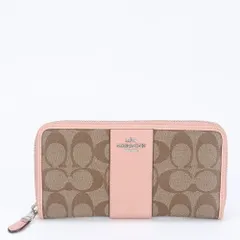 コーチ シグネチャー レザー 長財布 ロング ウォレット ラウンドファスナー 二つ折り ピンク おしゃれ レディース EEE BN1-10【中古】