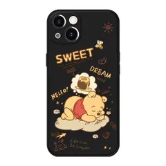 【数量限定】ディズニー キャラクター かわいい スマホケース 用保護カバー アイフォン15 6.1インチ くまのプーさん ケース ブラック iPhone15 対応