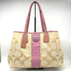 【中古】良品 COACH コーチ シグネチャー がま口 キャンバス × エナメル トート バッグ dD1034M