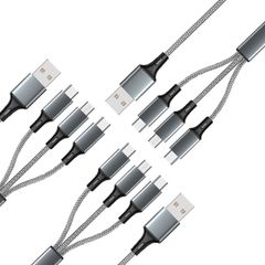 ライトニングケーブル 1.2M マルチUSBケーブル 3in1充電ケーブル 3A急速充電 iOS/Android/タイプC適用　同時充電  一本三役 　3本セット　カラー：シルバー