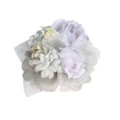 [クレインズコレクション] 小ぶり コサージュ ブローチ クリップ ピン 2WAY フォーマル 入学式 卒業式 結婚式 ハレの日に 小さな花束風 親子コーデ (グレー)