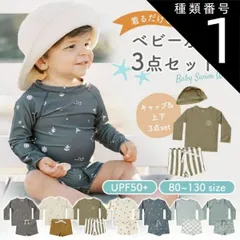 種類1：ブルーカモメ/80cm  水着 ベビー キッズ ラッシュガード スイムウェア スイムパンツ　男の子 女の子 キャップつき上下3点セット UV セパレート 子供 スイミング 海 プール ビーチ 80cm 90cm 100cm 110cm 120cm 13