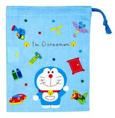 688836 キャラクター 巾着袋 ドラえもん（ I'm Doraemon ギンガム ブルー系 ）  ドラエもん どらえもん 巾着 袋 巾着ポーチ きんちゃく キッズ 子供 小物入れ コップ袋 手さげ 給食 遠足
