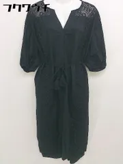 ◇ ◎ AZUL BY MOUSSY 総柄 刺繍 スリット Vネック 七分袖 膝下丈 ワンピース サイズS ブラック レディース  【1108310002314】
