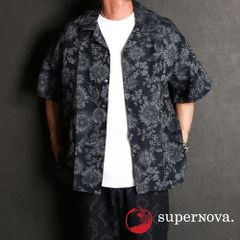 【superNova./スーパーノヴァ】Aloha shirt - Sunflower - Black / アロハシャツ - マンガン絣 / SN-521B【ユニセックス】