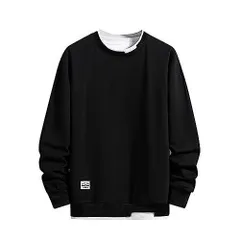 ブラック_XL [ユートレンド] トレーナー メンズ 薄手 無地 おしゃれ スウェット tシャツ 長袖 プルオーバー 春 秋 冬 ゆったり パーカー カジュアル 丸首 やわらかい 軽い (XL, ブラック)