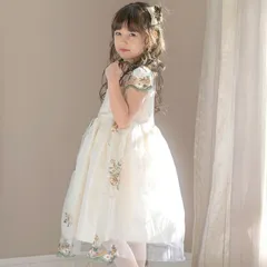 【ベージュ】刺繍チュールレースフェアリードレス TAK キッズ キャサリンコテージ