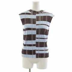 ココディール COCO DEAL ニット カットソー ノースリーブ ボーダー柄 2 M 水色 ライトブルー 茶 ブラウン /AN41 ■GY99