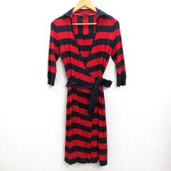 ☆☆ トミーヒルフィガー/TOMMY HILFIGER ボーダー柄 長袖ワンピース/ガウン【S】赤紺LADIES/80【中古】