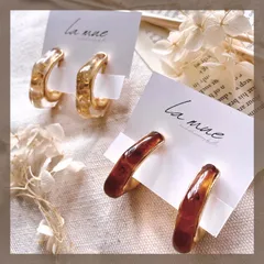 残りラスト1点⭐︎ネジバネイヤリング べっ甲 クリア 金箔 メタル ゴールド ハーフリング ニュアンス イヤリング 鼈甲 モード  透明 インポート