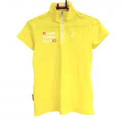 【超美品】ルコックゴルフ 半袖ハイネックシャツ イエロー×白 バックプリント ハーフジップ   レディース M ゴルフウェア le coq sportif