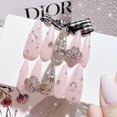 ネイルチップ 量産型 ちゅるんネイル ピンクネイル ワンホンネイル 韓国ネイル 大人かわいい キレイめネイル キラキラネイル クローバーパーツ ラメネイル オタクネイル 推しネイル推し活グッズ 埋めつくしネイル ロングネイル 卒業式 現場ネイル 成人式