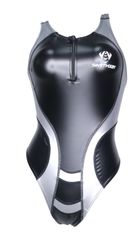 [SWIMHXBY] 競泳水着 レディース ガールズ 290　エナメル調　PU　黒シルバー　フロント　ショートジッパー
