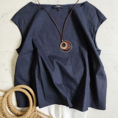 美品【theoryセオリー】ノースリーブブラウス Sサイズ ネイビー ECO CRUNCH WASH リネン