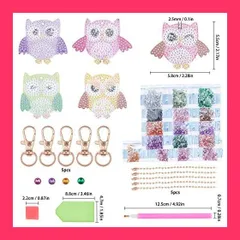 SUNNYCLUE　5個　ダイヤモンドアート　梟　チャーム　ふくろう　ダイヤモンド　キーホルダー　ダイヤモンドビーズ　アート　ダイヤモンドビーズ絵画　ダイヤモンドペイント　ペインティング　ドリルペン　アクセサリーキット　刺しゅう　キット　ダ