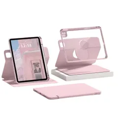 iPad Air13/Pro12.9第6/5/4/3世代_ピンク 360度回転 2024年型 iPad Air 13 （M2）ケース 縦置き 横置き iPad Pro 12.9インチ 第 6 5 4 3 世代ケース 手帳型 2点セット 磁気吸着式 分離式 薄型
