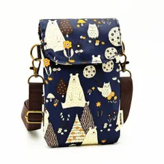 スマホショルダー スマホポーチ ポシェット バッグ 白熊 フクロウ 森 北欧風 収納 斜め掛け 防水 おしゃれ ネイビー