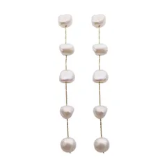 ALOHAMONI (アロハモニ) バロック 5連パール ロングピアス 淡水 シンプル 大粒 パール ナチュラル ニュアンス ピアス ゴールド 両耳 2個セット シルバー925 韓国 オルチャン